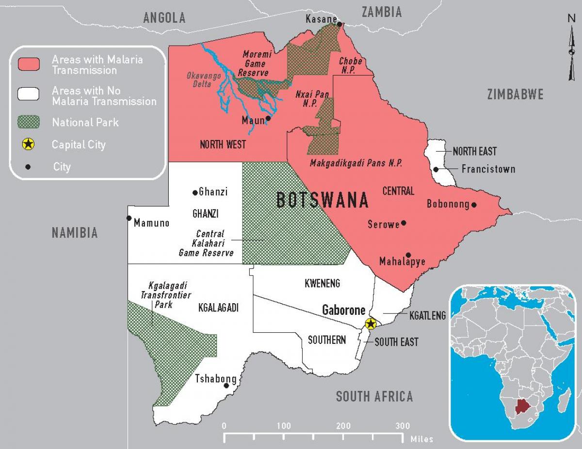 mapa do Botswana malária