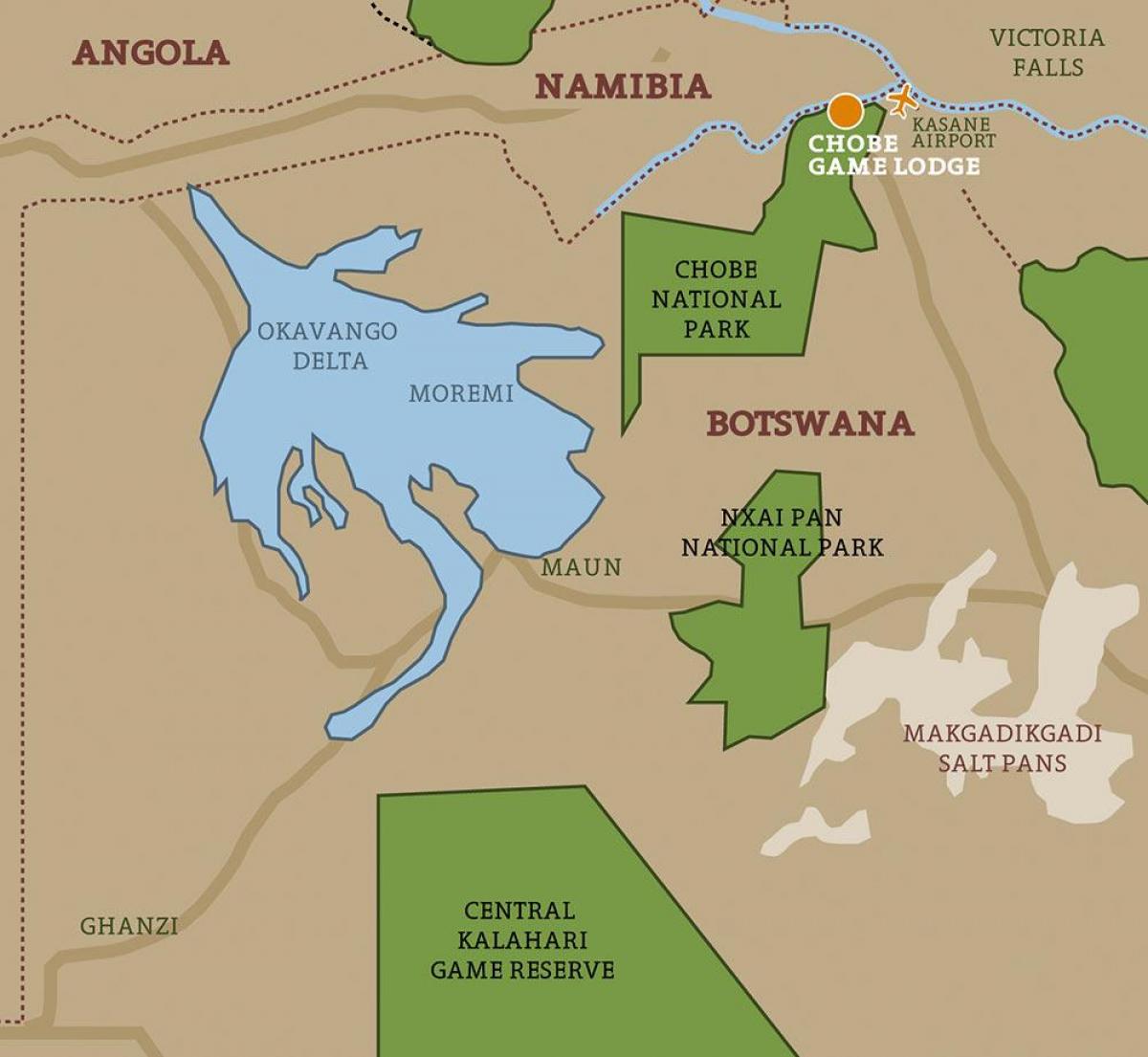 mapa do Botswana mapa de parques nacionais