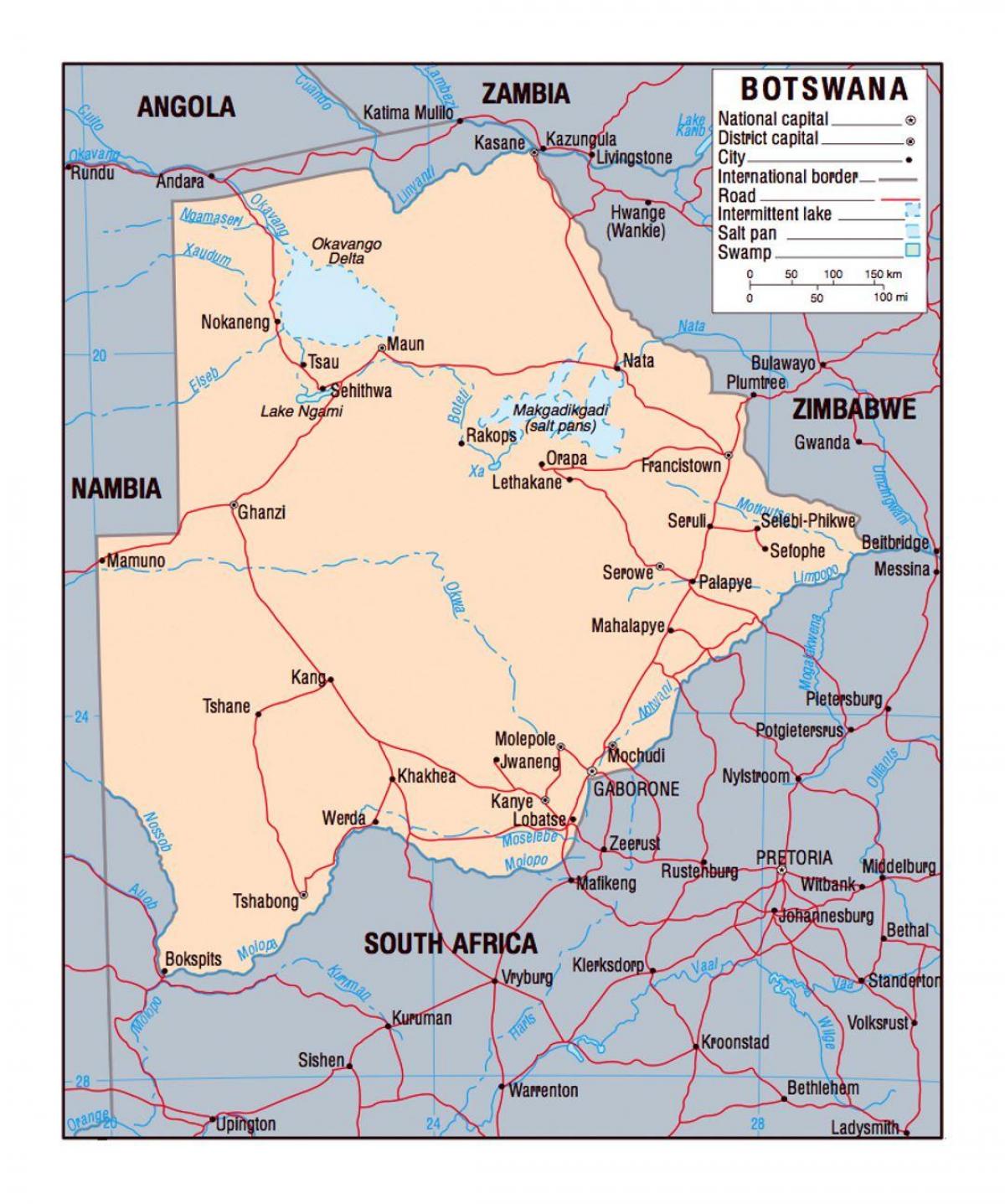 mapa do Botswana político