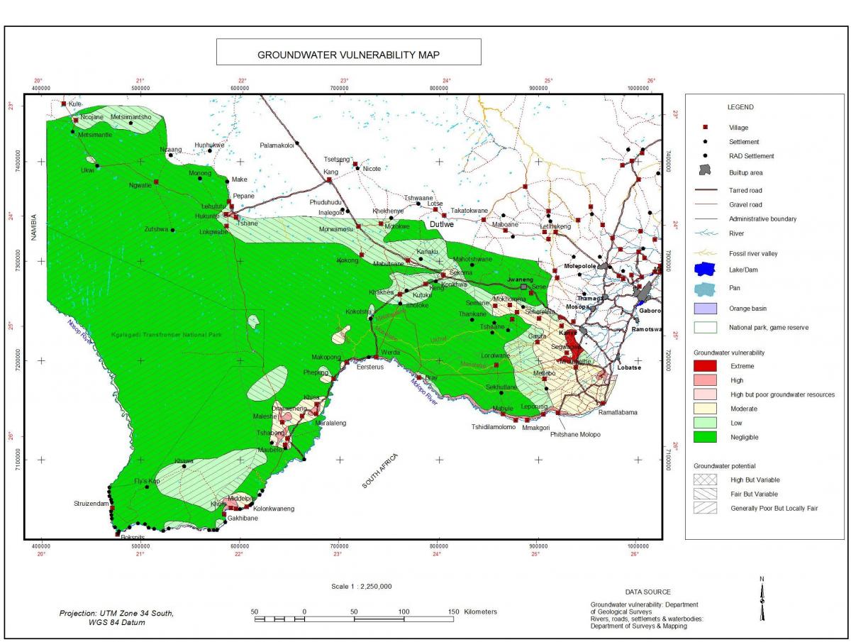 mapa do Botswana água subterrânea