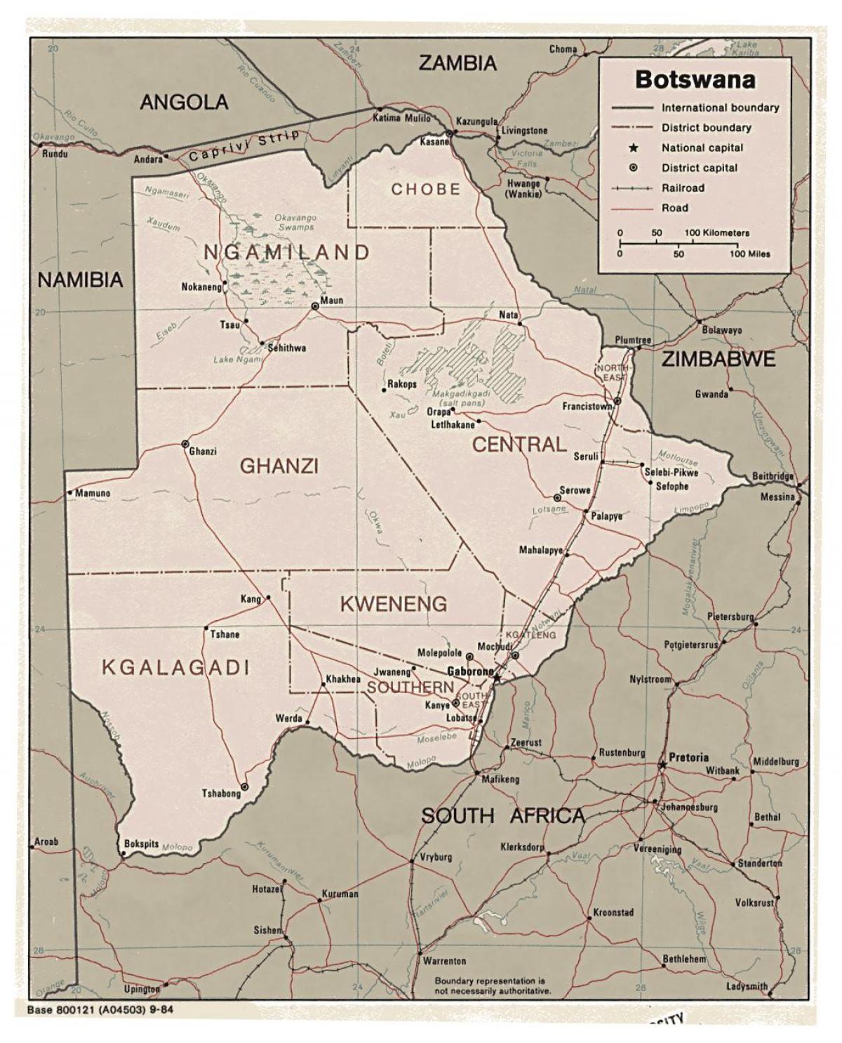 mapa detalhado de Botsuana